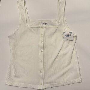 American Eagle White Square Neck Button-Up Tank Top Size Large NEW